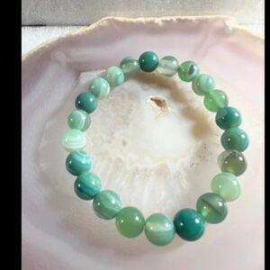 Green Banded Agate Stretch Bracelet - 8mm